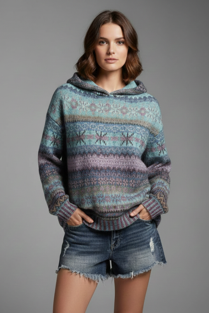 Cozy Nordic Knit Hoodie Sweater for Women