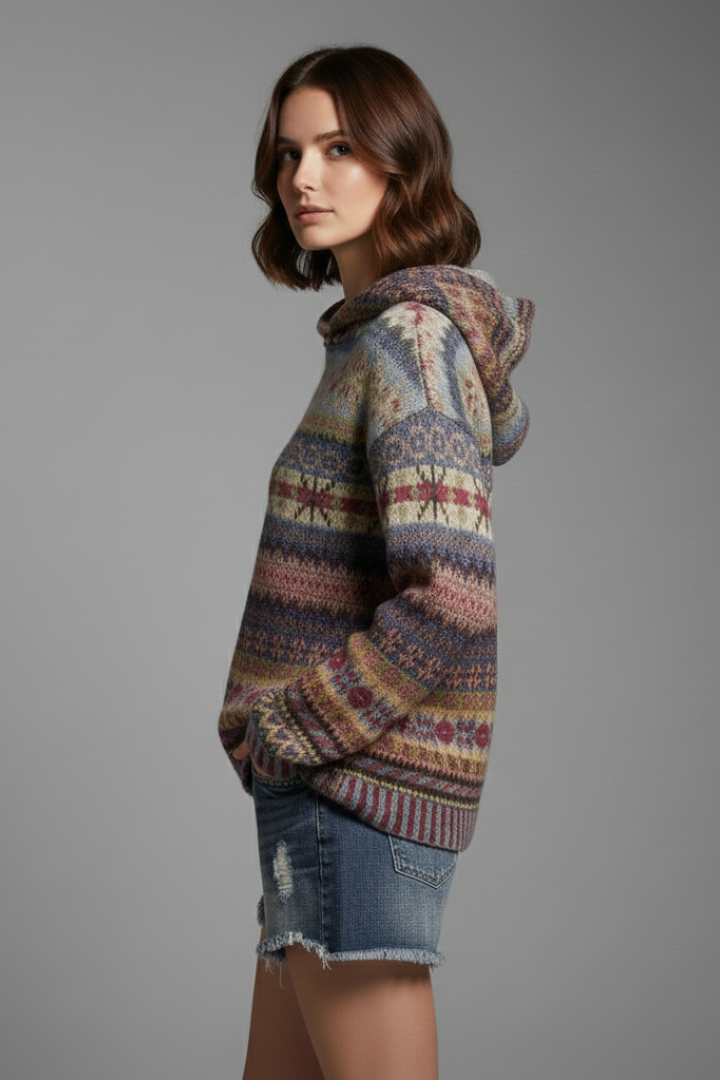 Cozy Nordic Knit Hoodie Sweater for Women