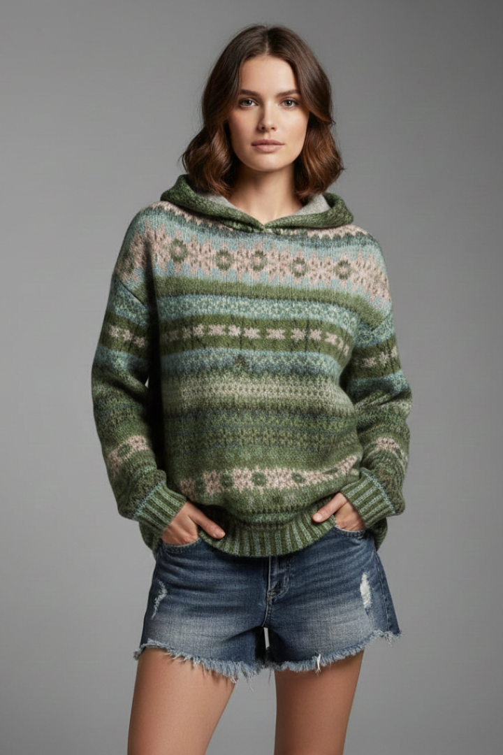 Cozy Nordic Knit Hoodie Sweater for Women
