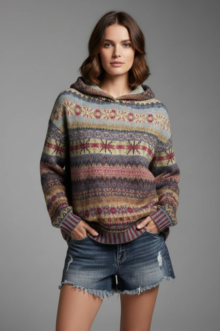 Cozy Nordic Knit Hoodie Sweater for Women