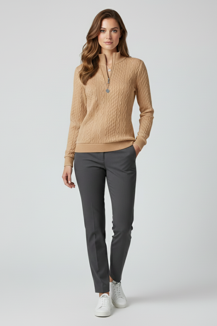 Women's Soft Cable Knit Quarter-Zip Sweater
