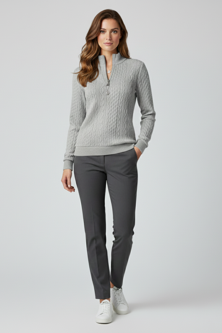 Women's Soft Cable Knit Quarter-Zip Sweater