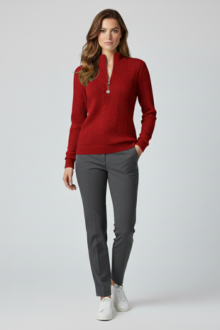 Women's Soft Cable Knit Quarter-Zip Sweater