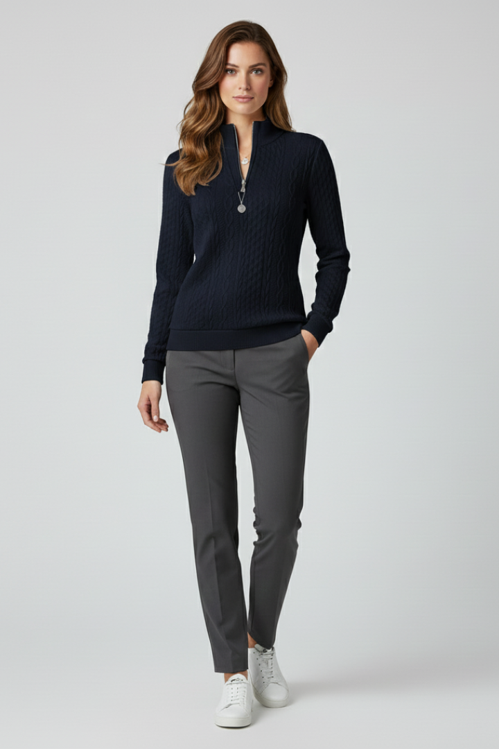 Women's Soft Cable Knit Quarter-Zip Sweater