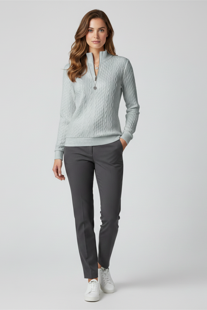 Women's Soft Cable Knit Quarter-Zip Sweater