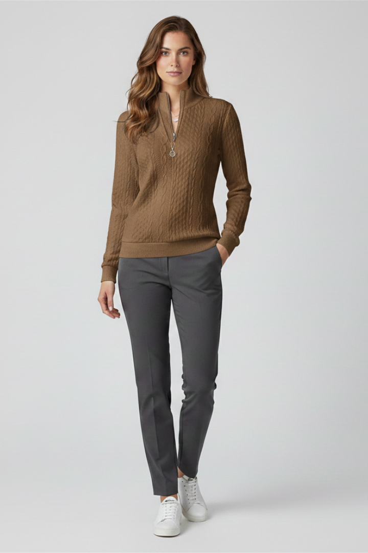 Women's Soft Cable Knit Quarter-Zip Sweater