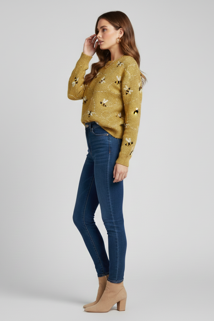 Women's Soft Knit Sweater with Bee Embroidery