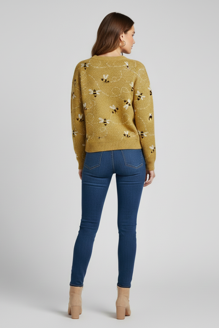 Women's Soft Knit Sweater with Bee Embroidery