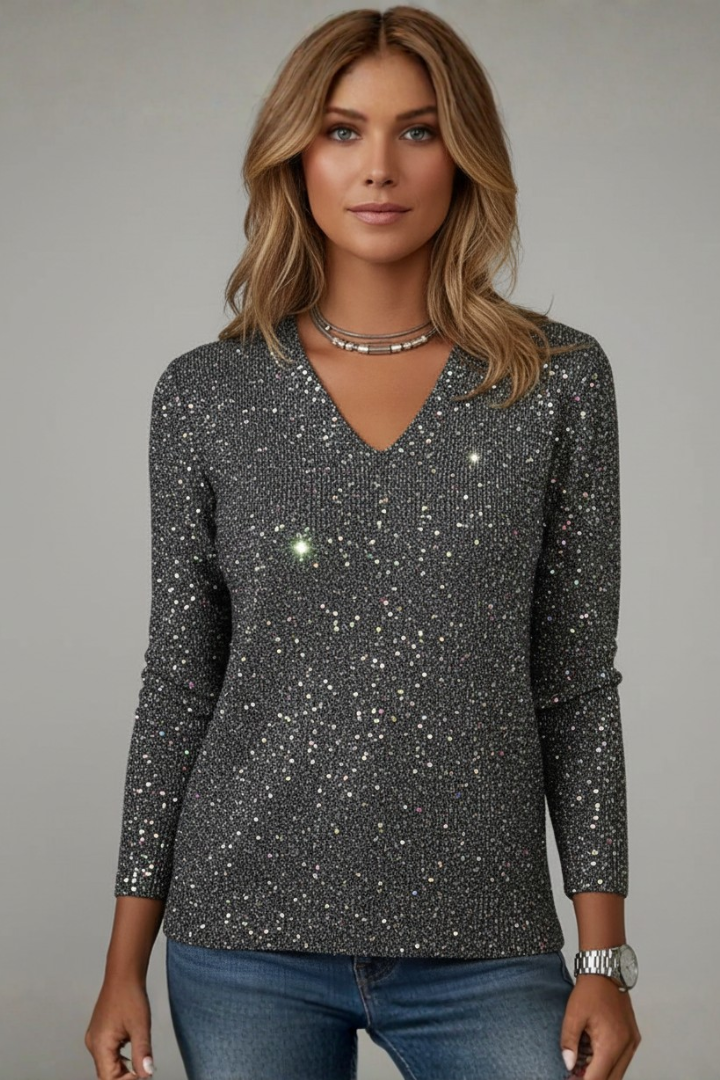 Sparkle V-Neck Long-Sleeve Knit Sweater