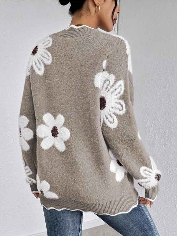 Women’s V-Neck Soft Floral Knit Sweater