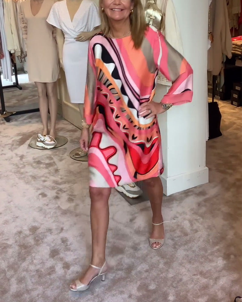 Leichtes Midikleid in A-Linie mit Dreiviertelärmeln