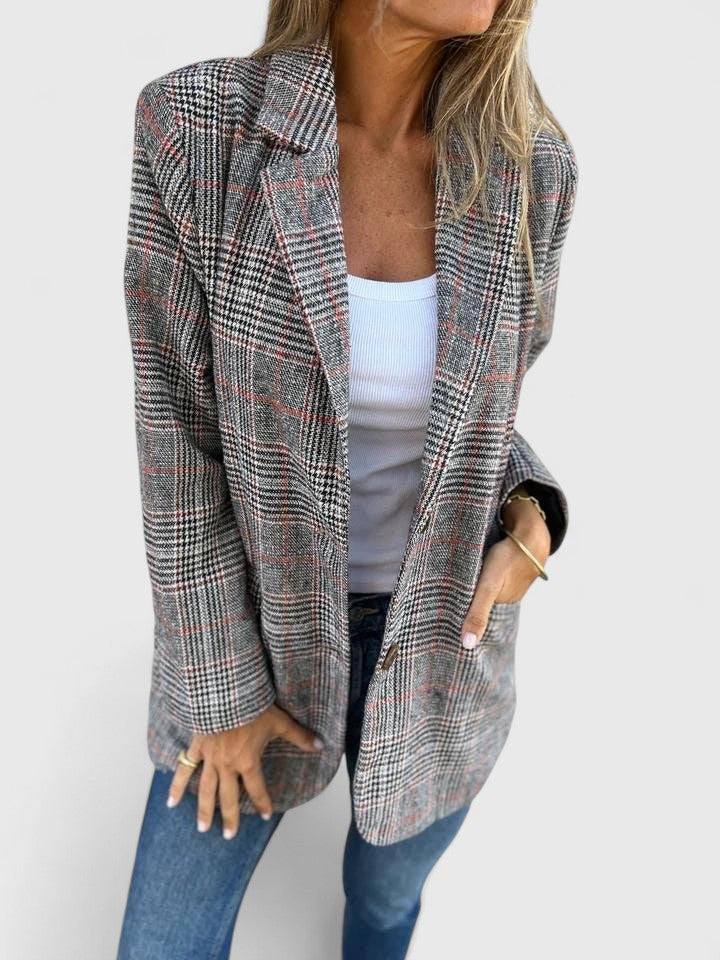 Women’s Tailored Plaid Blazer Jacket – Warm and Stylish