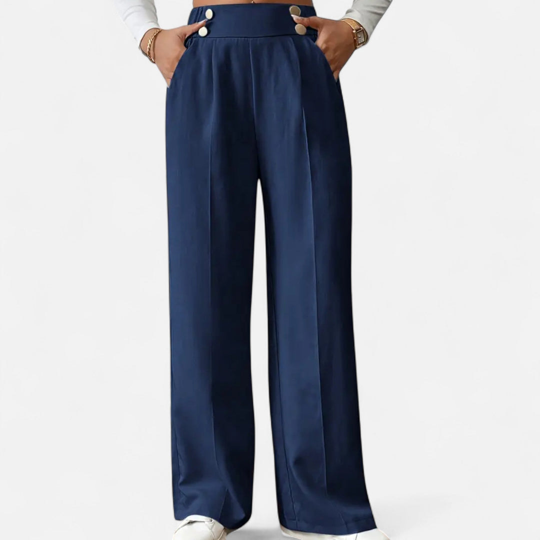 Lifestyle High Waist Wide Leg Pants Women Polyester Blend Button-Detail Refined Silhouette