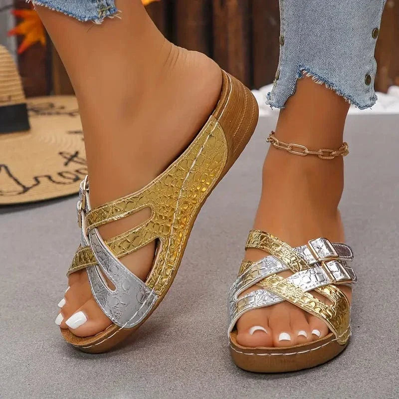 Kapcie ortopedyczne ShineStep, damskie, amortyzowane, oddychające, z paskiem krzyżowym