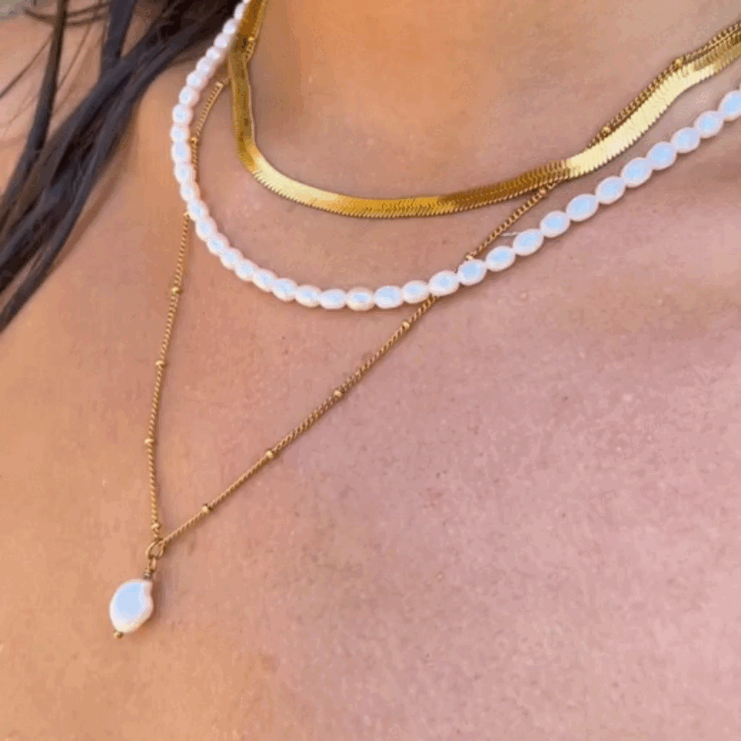 Women’s Choker Necklace Gold Herringbone Stainless Steel Adjustable