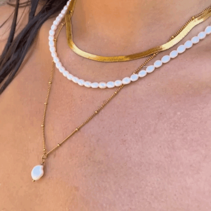 Women’s Choker Necklace Gold Herringbone Stainless Steel Adjustable