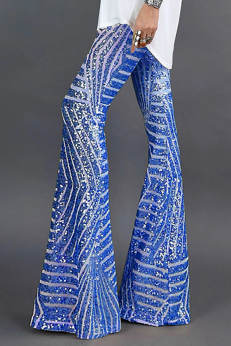 Women’s High-Waisted Sequin Flared Pants for Evening Elegance
