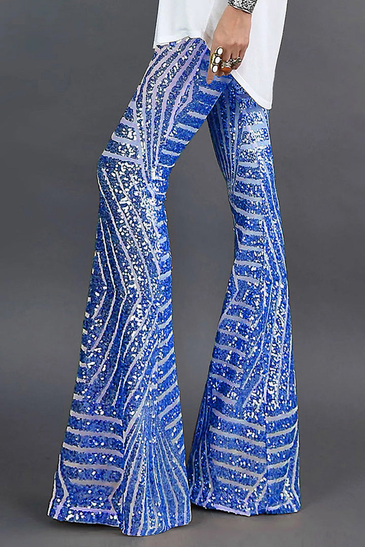 Women’s High-Waisted Sequin Flared Pants for Evening Elegance