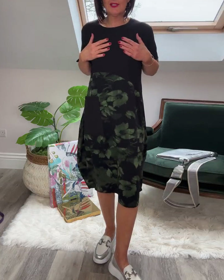 Women's Breathable Floral Midi Dress with Pockets