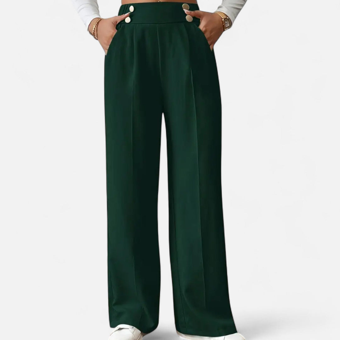 Lifestyle High Waist Wide Leg Pants Women Polyester Blend Button-Detail Refined Silhouette