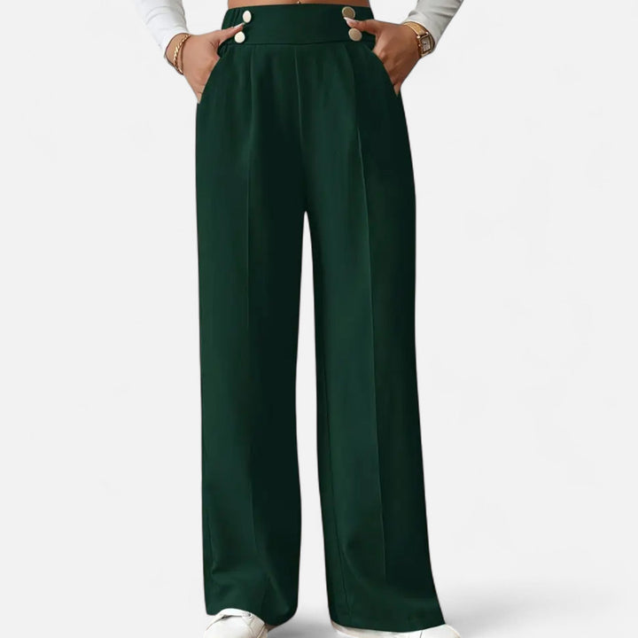 Lifestyle High Waist Wide Leg Pants Women Polyester Blend Button-Detail Refined Silhouette