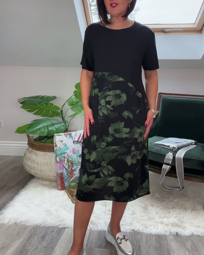 Women's Breathable Floral Midi Dress with Pockets