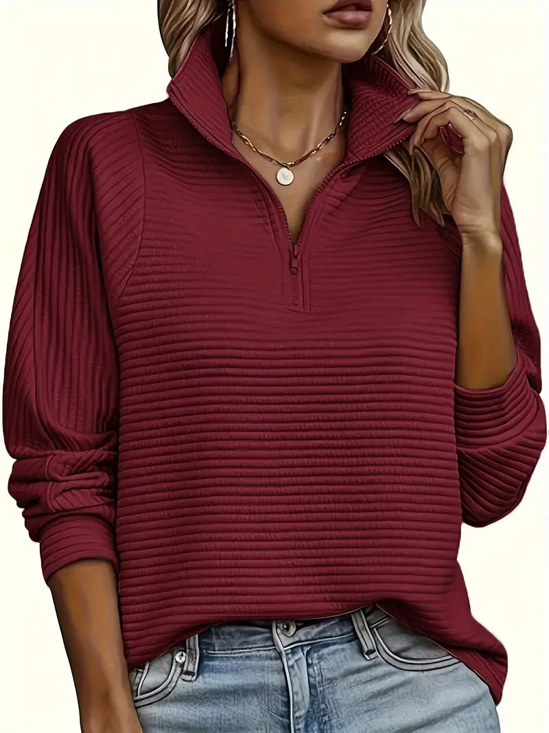 Cozy Ribbed Zip-Neck Sweater for Women