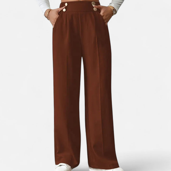 Lifestyle High Waist Wide Leg Pants Women Polyester Blend Button-Detail Refined Silhouette