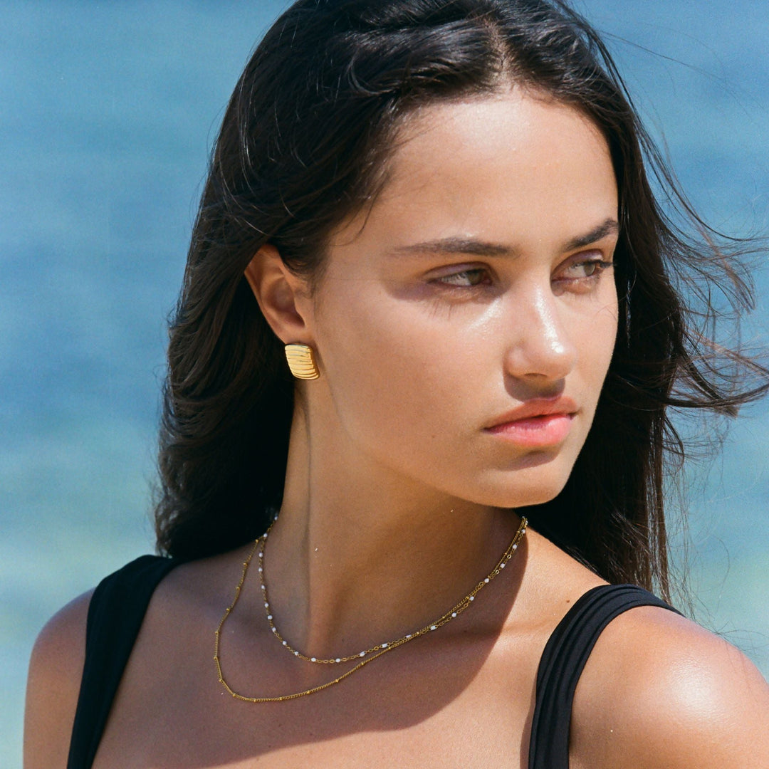 Double Beaded Choker Necklace Layered Jewelry Women with Enamel Accents, Hypoallergenic