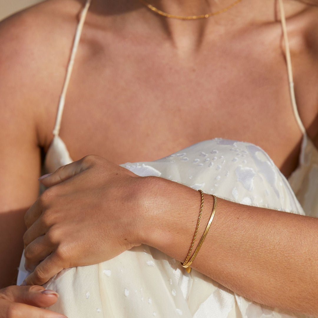 Bracelet à plusieurs rangs pour femme, en PVD hypoallergénique, double chaîne