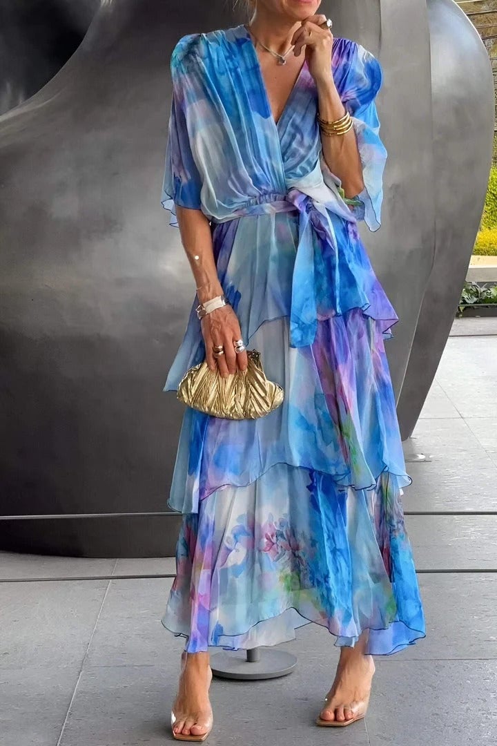 Elegant Bohemian Maxi Dress Women Chiffon-Polyester Flowing Bohemian Silhouette