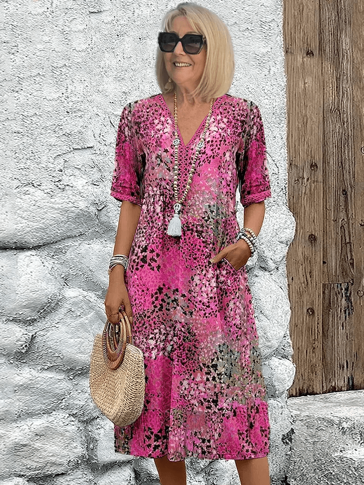 Women Floral Print Midi Dress | Breathable Fabric Relaxed Fit
