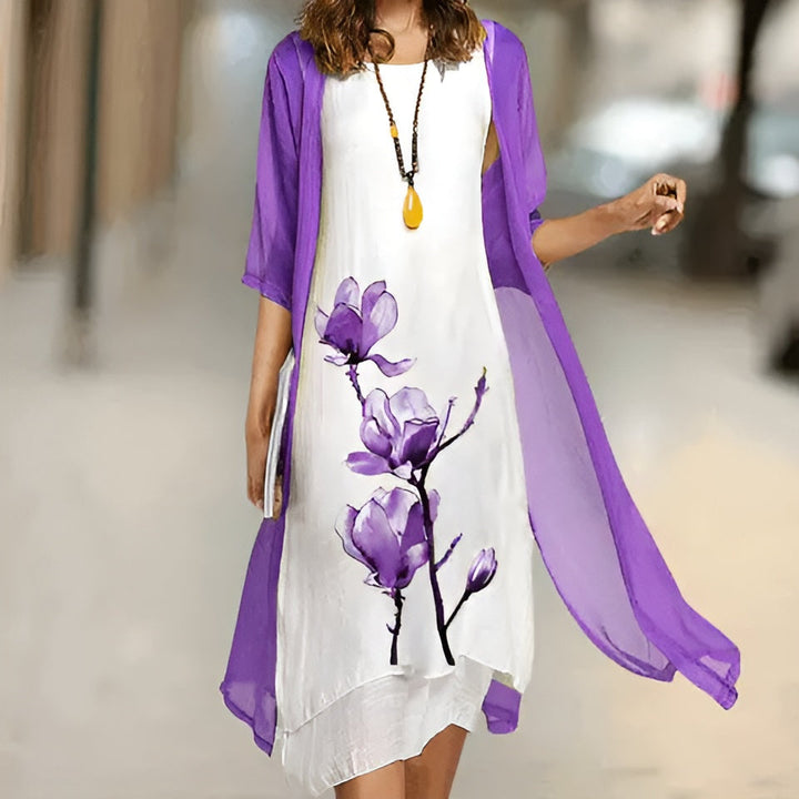Women Flowing Dress with Cardigan Cotton Floral Summer Fit
