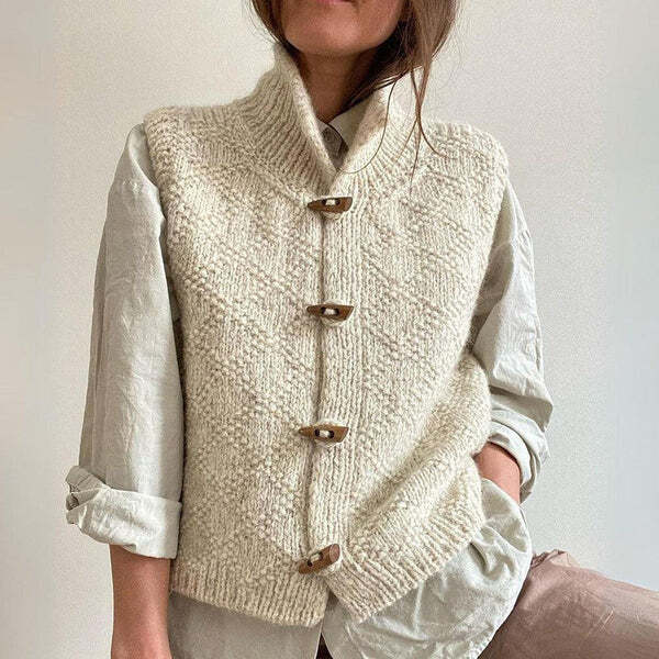 Cozy Knit Button-Front Sweater Vest