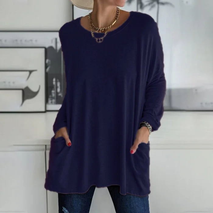 Relaxed Fit Long Sleeve Tunic Top with Pockets