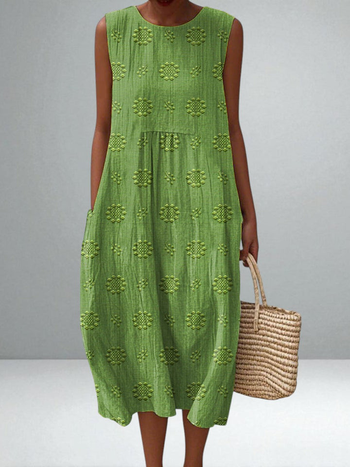 Cotton Pocket Dress for Women Breathable Cotton with Embroidered Details