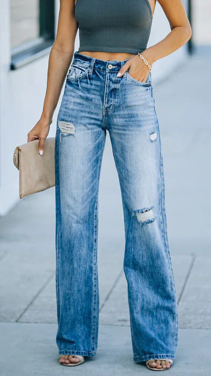 Damskie jeansy z wysokim stanem, ciemnoszary, bawełniany, rozszerzany krój