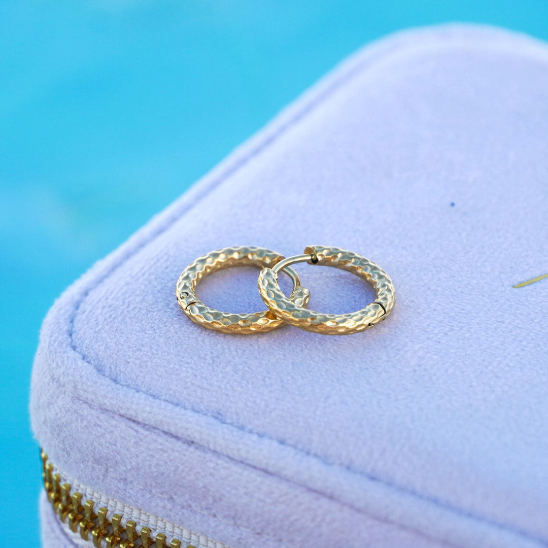 Women Hammered Earrings Gold Stainless Steel Waterproof