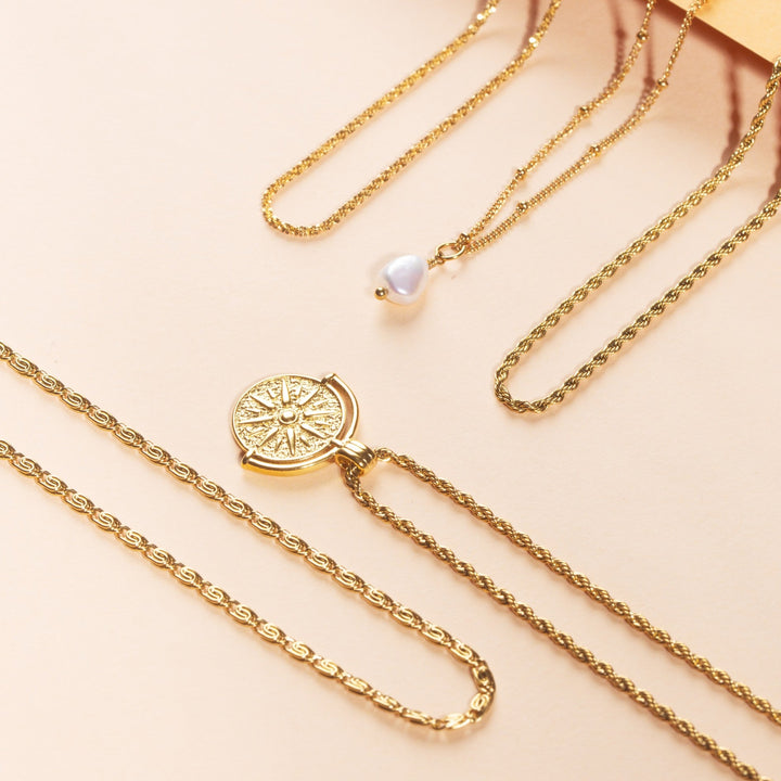 Women Necklace Sun Charm Gold 18k Plated Stainless Steel 45+5cm