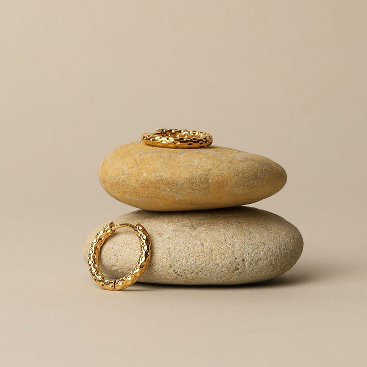 Women Hammered Earrings Gold Stainless Steel Waterproof