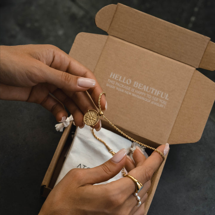 Women Necklace Sun Charm Gold 18k Plated Stainless Steel 45+5cm