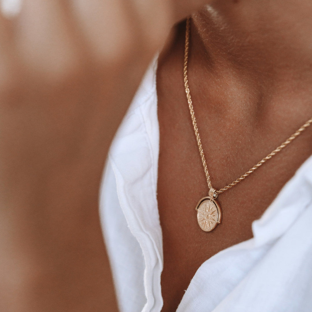 Women Necklace Sun Charm Gold 18k Plated Stainless Steel 45+5cm