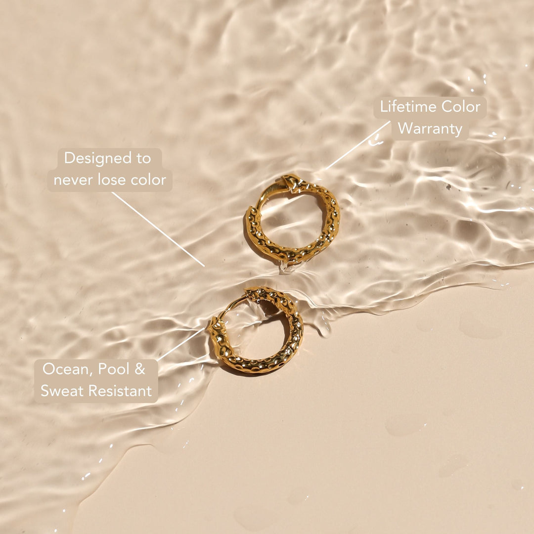 Women Hammered Earrings Gold Stainless Steel Waterproof