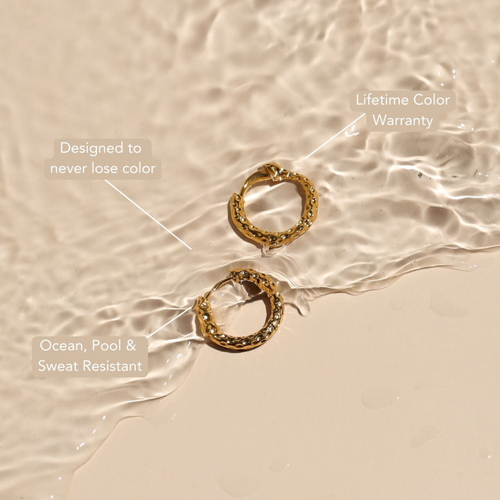 Women Hammered Earrings Gold Stainless Steel Waterproof