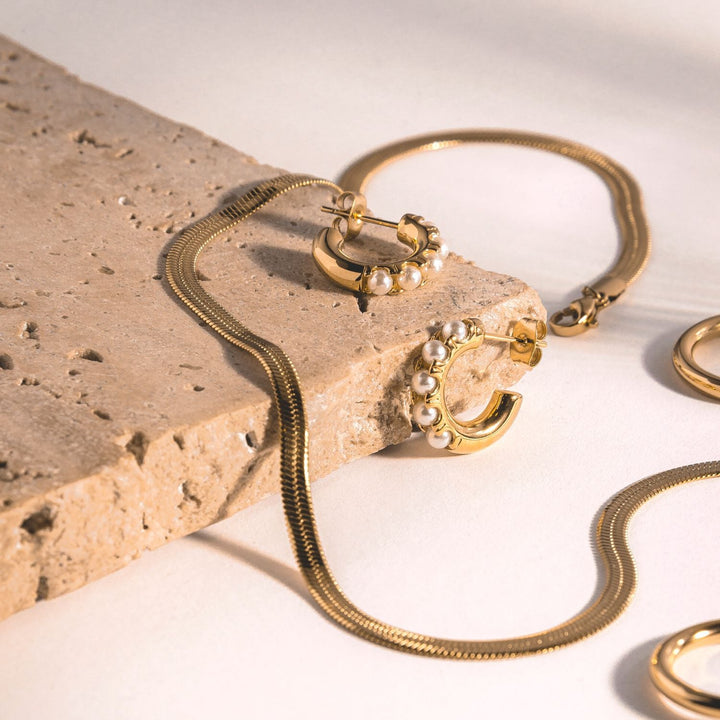 Women’s Choker Necklace Gold Herringbone Stainless Steel Adjustable