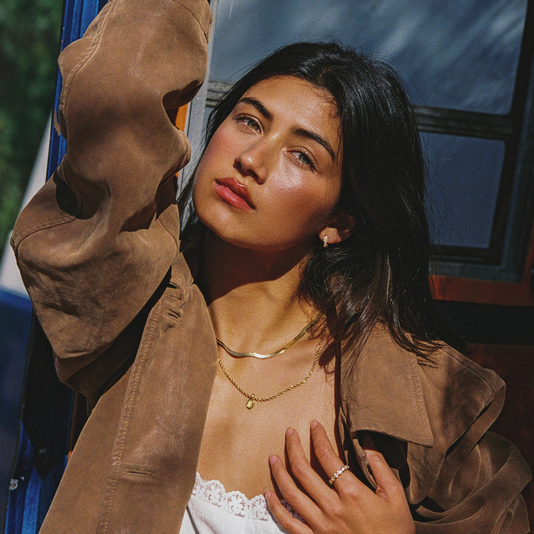 Women’s Choker Necklace Gold Herringbone Stainless Steel Adjustable