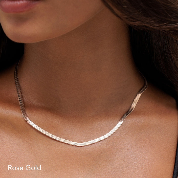 Women’s Choker Necklace Gold Herringbone Stainless Steel Adjustable