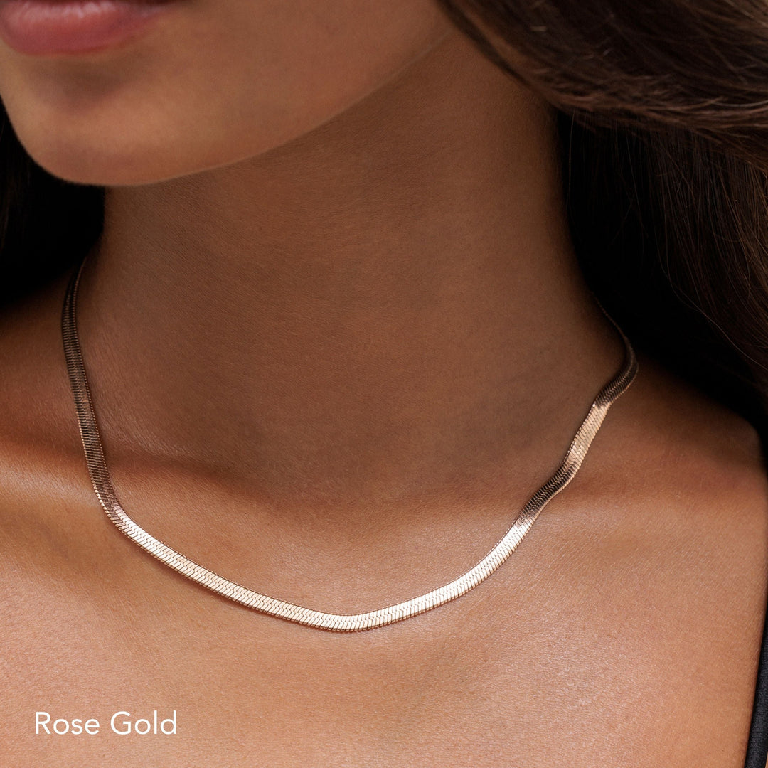 Women’s Choker Necklace Gold Herringbone Stainless Steel Adjustable