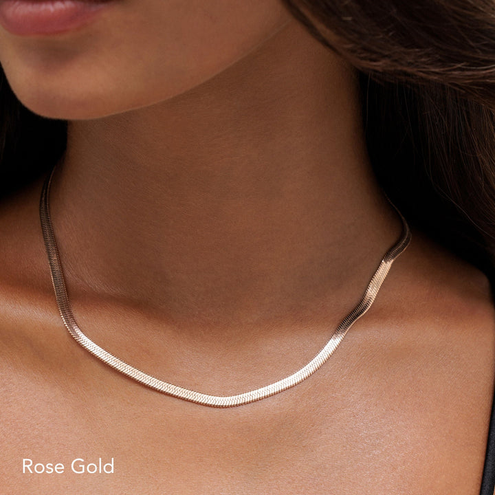 Women’s Choker Necklace Gold Herringbone Stainless Steel Adjustable