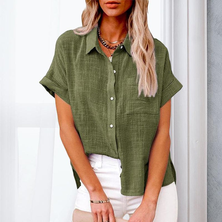 Summer Shirt Linen for Women Casual Short Sleeved in Lightweight